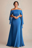 Blue Chiffon Long Plus Size Mother of the Bride Dress with Ruffles