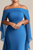 Blue Chiffon Long Plus Size Mother of the Bride Dress with Ruffles