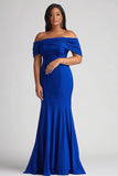 Mermaid Royal Blue Off the Shoulder Long Plus Size Mother of the Bride Dress