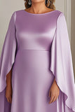 Elegant Lilac Satin Long Plus Size Mother of the Bride Dress with Cape