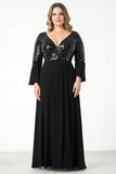 Sparkly Black A Line Long Plus Size Mother of the Bride Dress with Sequins