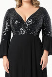 Sparkly Black A Line Long Plus Size Mother of the Bride Dress with Sequins