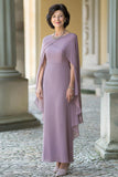 Lilac Sheath Chiffon Long Mother of the Bride Dress with Shawl