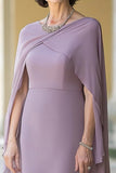 Lilac Sheath Chiffon Long Mother of the Bride Dress with Shawl