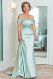Mint Sheath Satin Off the Shoulder Maxi Mother of the Bride Dress