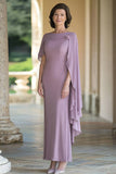 Lilac Sheath Chiffon Long Mother of the Bride Dress with Ruffled Shawl