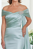 Mint Mermaid Satin Off the Shoulder Watteau Train Mother of the Bride Dress
