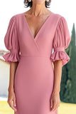 Pink A Line Chiffon V-Neck Long Mother of the Bride Dress