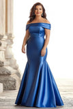 Royal Blue Mermaid Satin Maxi Plus Size Mother of the Bride Dress