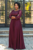 Burgundy A Line Appliqued Chiffon Plus Size Long Mother of the Bride Dress
