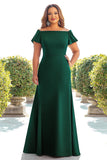 Dark Green Satin Long Plus Size A Line Mother of the Bride Dress