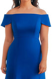 A Line Royal Blue Satin Off the Shoulder Long Mother of the Bride Dress