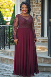 Burgundy A Line Chiffon Appliqued Long Plus Size Mother of the Bride Dress