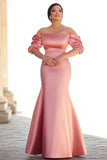 Plus Size Pink Mermaid Satin Long Mother of the Bride Dress with Short Sleeves