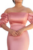 Plus Size Pink Mermaid Satin Long Mother of the Bride Dress with Short Sleeves