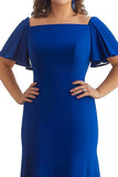 Plus Size Royal Blue Flutter Sleeves Sheath Chiffon Long Mother of the Bride Dress