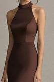 Coffee Mermaid High Neck Sleeveless Maxi Formal Dress