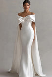 Ivory Mermaid Watteau Train Maxi Wedding Dress with Bow