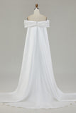 Ivory Satin Mermaid Watteau Train Long Wedding Dress with Bow