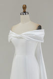 Ivory Satin Mermaid Watteau Train Long Wedding Dress with Bow
