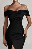 Maxi Mermaid Off the Shoulder Black Formal Dress with Slit