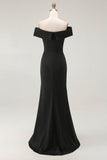 Maxi Mermaid Off the Shoulder Black Formal Dress with Slit