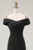 Maxi Mermaid Off the Shoulder Black Formal Dress with Slit