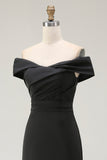 Maxi Mermaid Off the Shoulder Black Formal Dress with Slit