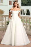 Ivory A Line Off the Shoulder Sweep Train Elegant Wedding Dress