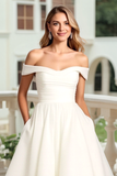 Ivory A Line Off the Shoulder Sweep Train Elegant Wedding Dress