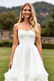 Ivory Chiffon Ruched Sweep Train A Line Wedding Dress with Ruffles