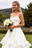 Ivory Chiffon Ruched Sweep Train A Line Wedding Dress with Ruffles