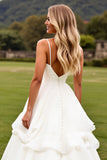 Ivory Chiffon Ruched Sweep Train A Line Wedding Dress with Ruffles