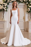 White Satin Sweep Train Square Neck Mermaid Wedding Dress
