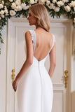 White Satin Sweep Train Square Neck Mermaid Wedding Dress