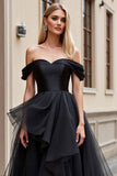 Black Ball Gown Sweep Train High Low Wedding Dress with Ruffles
