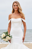 Mermaid Ivory Satin Sweep Train Wedding Dress with Ruffles