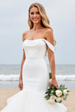 Mermaid Ivory Satin Sweep Train Wedding Dress with Ruffles