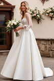 Ivory Sweetheart A Line Maxi Wedding Dress with Long Sheer Sleeves