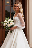 Ivory Sweetheart A Line Maxi Wedding Dress with Long Sheer Sleeves