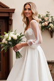 Ivory Sweetheart A Line Maxi Wedding Dress with Long Sheer Sleeves