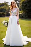 Ivory Chiffon A Line Appliqued Sweep Train Wedding Dress