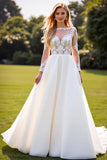 Ivory Chiffon A Line Appliqued Sweep Train Wedding Dress