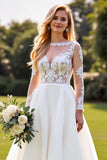 Ivory Chiffon A Line Appliqued Sweep Train Wedding Dress