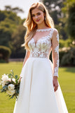Ivory Chiffon A Line Appliqued Sweep Train Wedding Dress