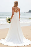 Simple White Satin Sweep Train Sweetheart Boho Wedding Dress