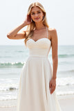 Simple White Satin Sweep Train Sweetheart Boho Wedding Dress