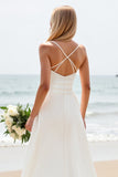 Simple White Satin Sweep Train Sweetheart Boho Wedding Dress