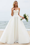 Simple Ivory Ball Gown Watteau Train Spaghetti Straps Wedding Dress