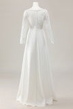 Ivory Satin Sweep Train V Neck Embroidered Wedding Jumpsuit with Cape